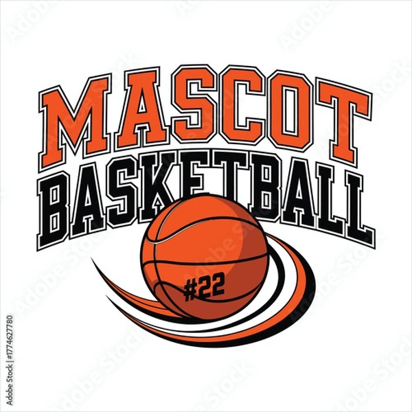 Fototapeta Mascot Style Basketball Logo with Ball and Typography