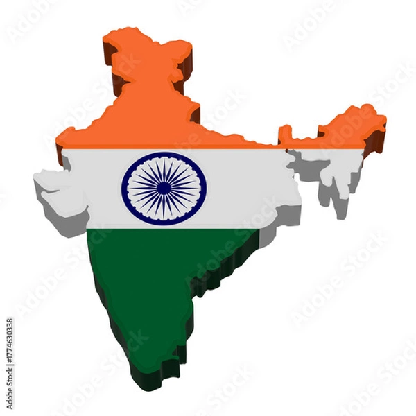Obraz Map of India with National Flag on Country Silhouette

