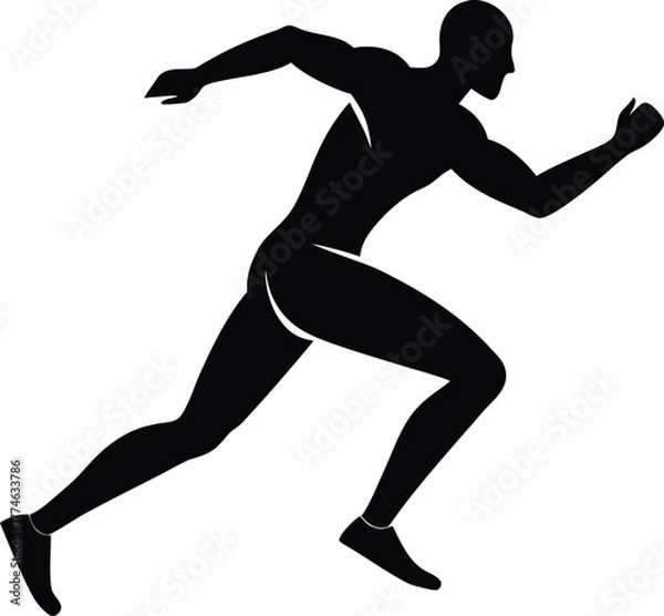 Fototapeta Silhouette of a runner in mid-stride running athlete