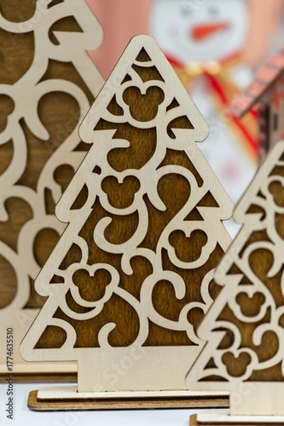 Obraz Wooden decorative Christmas tree with cutout pattern
