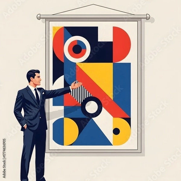 Fototapeta Presentation of Geometric Abstract Art Analyst Explaining Graphic Composition