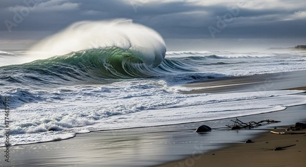 Fototapeta Powerful Wave Crashing on Shore