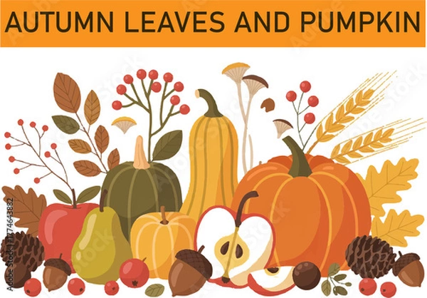 Obraz autumn background with pumpkin and leaves