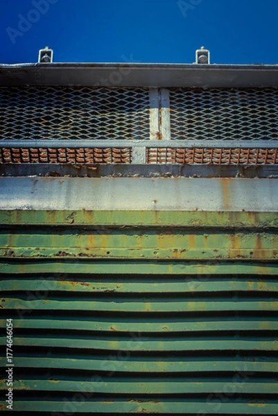 Fototapeta Close-up of rusty painted industrial metal grille