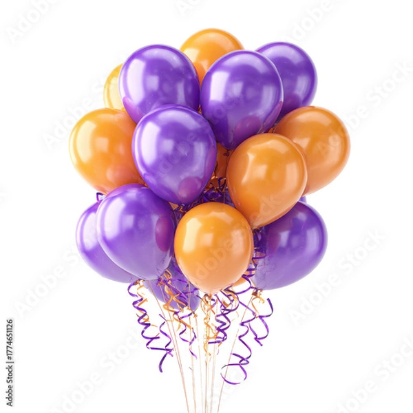 Obraz Shiny purple and orange balloons png party png celebration png helium png decoration png bunch png festive png glossy png bright png ribbon png transparent background image