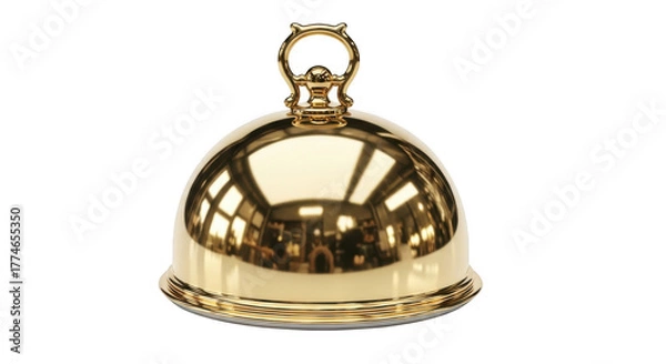 Obraz A gleaming polished brass hand bell with a decorative handle isolated on transparent background