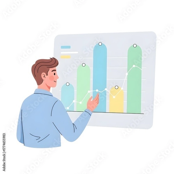Obraz Business Analyst presenting financial data and market trends on a bar graph in a professional setting