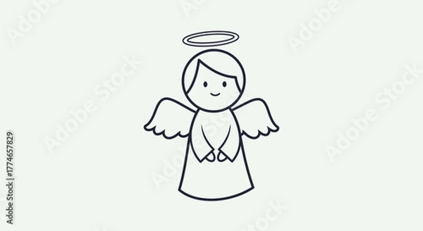 Fototapeta A simple line drawing of a cute angel with wings and a halo.