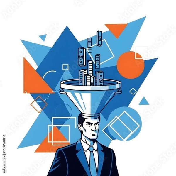 Obraz Abstract Business Concept of Sales Funnel with Money Falling into it, Represents Financial Growth and Success