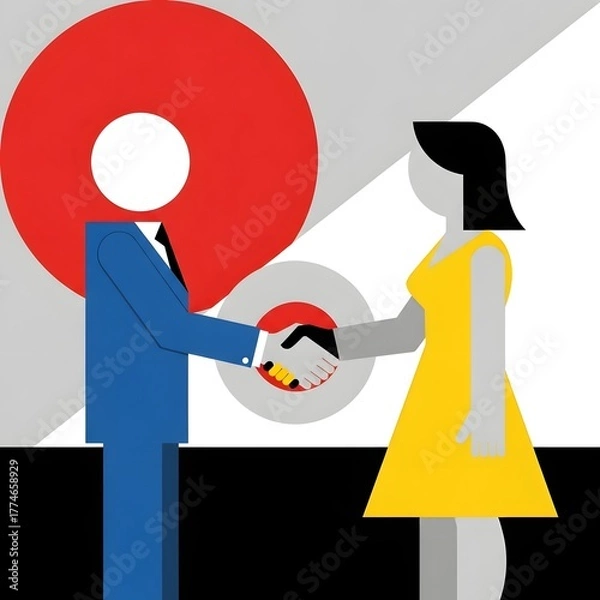 Obraz Business Collaboration A Colorful Graphic Depicting a Professional Partnership and Agreement