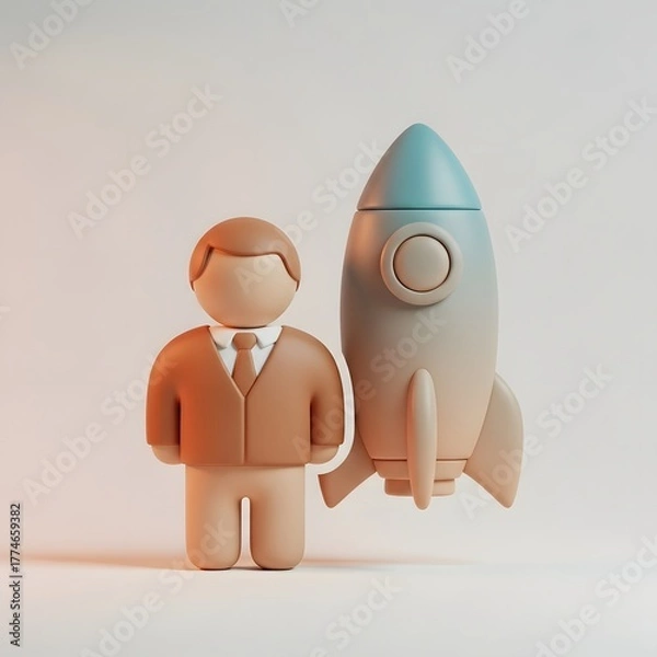 Obraz Business concept with a person and a rocket symbol