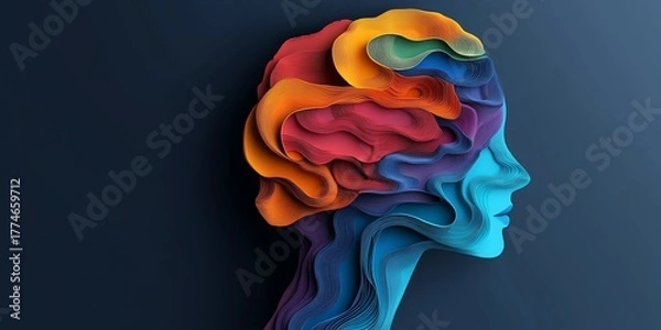 Obraz Creative mind concept for World Mental Health Day   multicolored paper cutout silhouette of a person s head