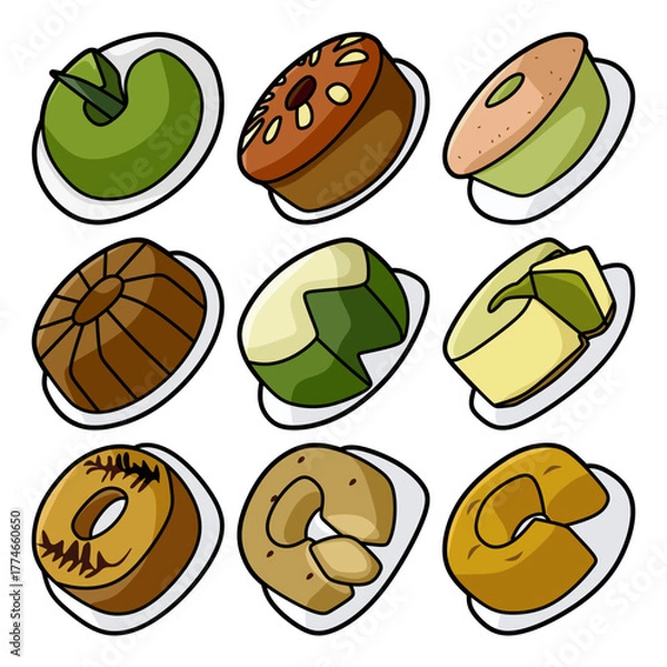 Fototapeta various sponge cakes collection illustration