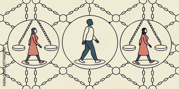 Fototapeta Creative Human Pictogram Seamless Pattern with Dynamic Poses