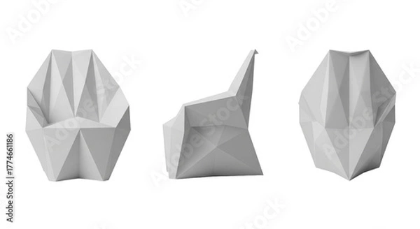 Fototapeta Modern white polygonal armchair in three views for avant-garde and futuristic interior design