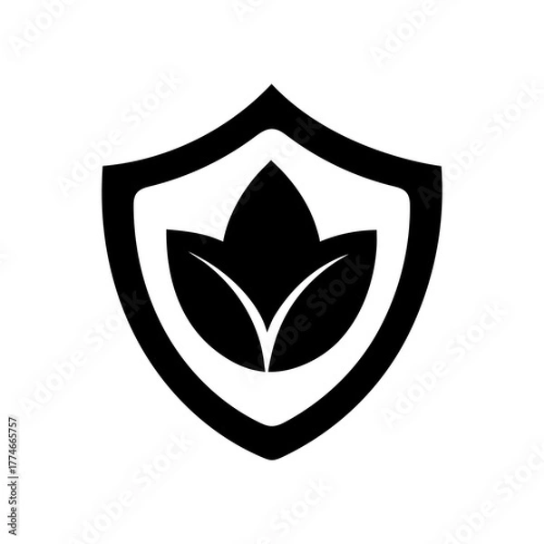 Fototapeta Simple eco shield with leaf icon vector design for green environment and natural protection art