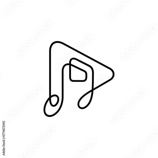 Fototapeta Media play logo design with music note. Vector icon of digital music or music player