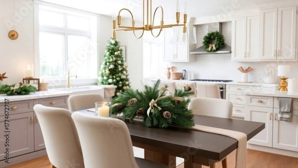 Obraz Charming Christmas dining in bright modern kitchen