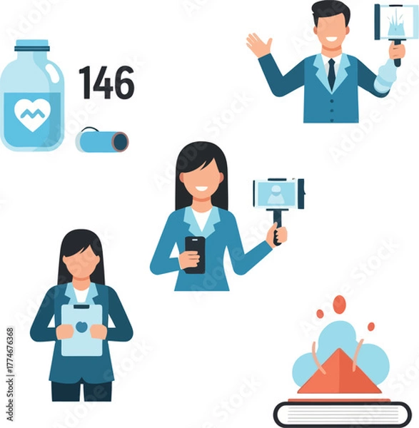 Obraz Vector illustration of health concept with people, medicine, and book