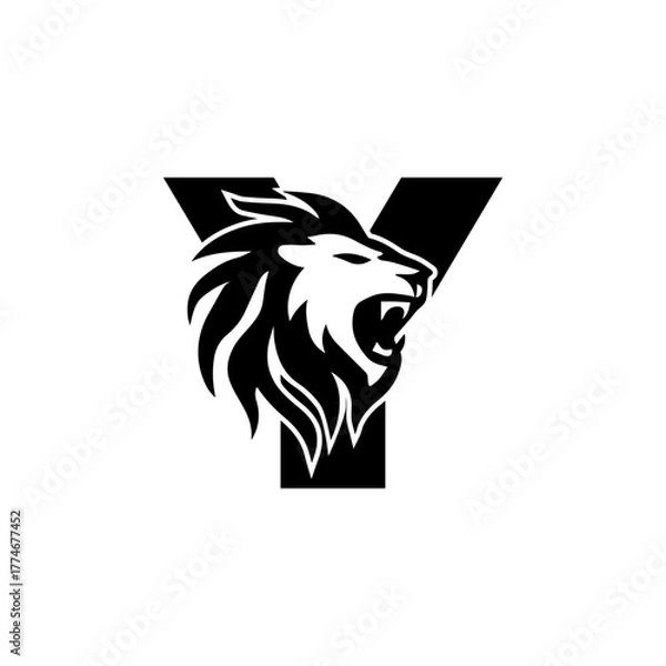 Obraz Letter Y with Roaring Lion Logo, vector