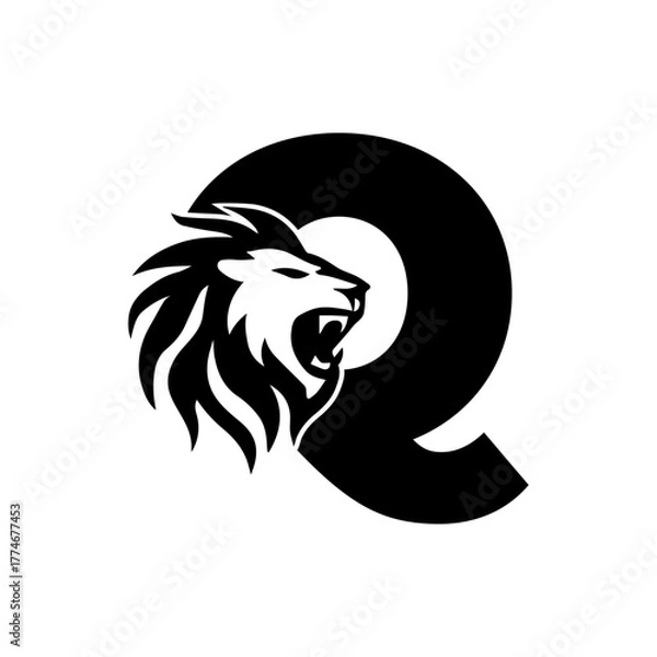 Obraz Letter Q with Roaring Lion Logo, vector