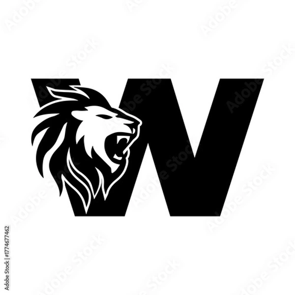 Obraz Letter W with Roaring Lion Logo, vector