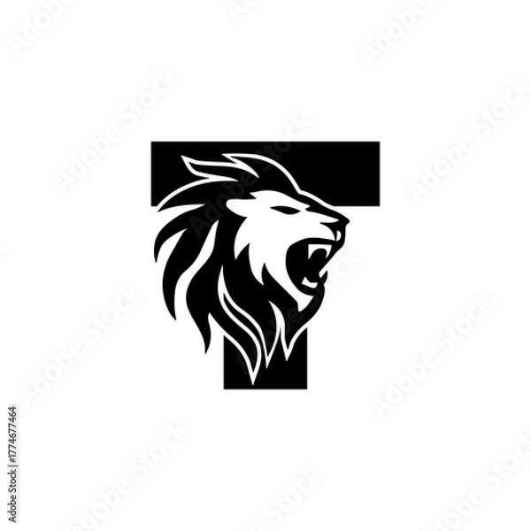 Obraz Letter T with Roaring Lion Logo, vector