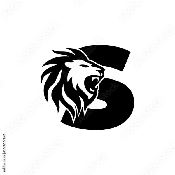 Obraz Letter S with Roaring Lion Logo, vector