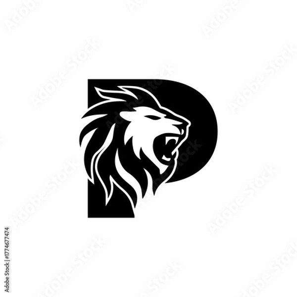Obraz Letter P with Roaring Lion Logo, vector