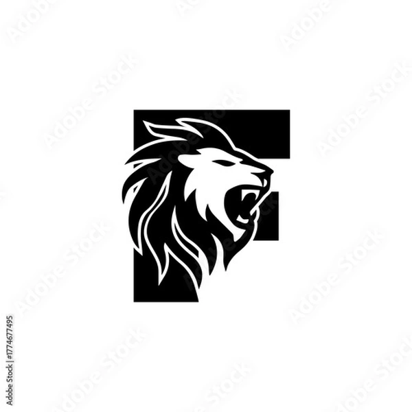 Obraz Letter F with Roaring Lion Logo, vector