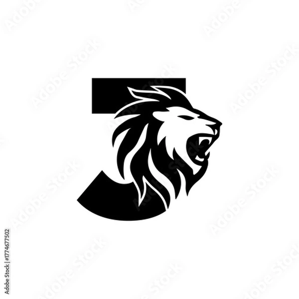 Obraz Letter J with Roaring Lion Logo, vector