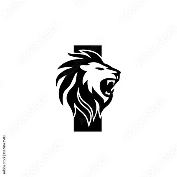 Obraz Letter I with Roaring Lion Logo, vector
