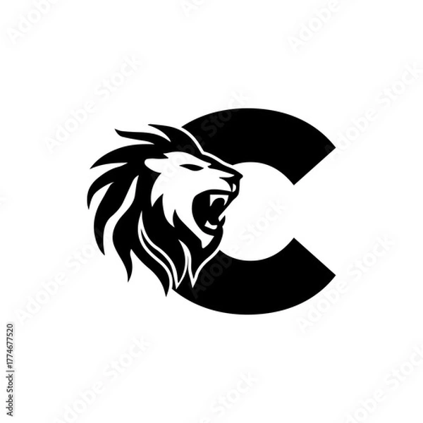 Obraz Letter C with Roaring Lion Logo, vector