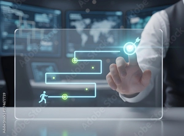 Fototapeta Roadmap Programming and Strategic Goal Achievement: Entrepreneurs Plot a Digital Journey to the Heart of Success