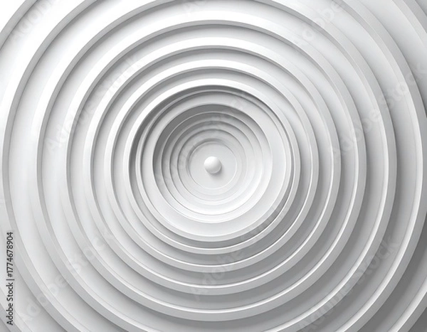 Fototapeta An abstract aerial perspective of concentric, radiating white circles with a small ball