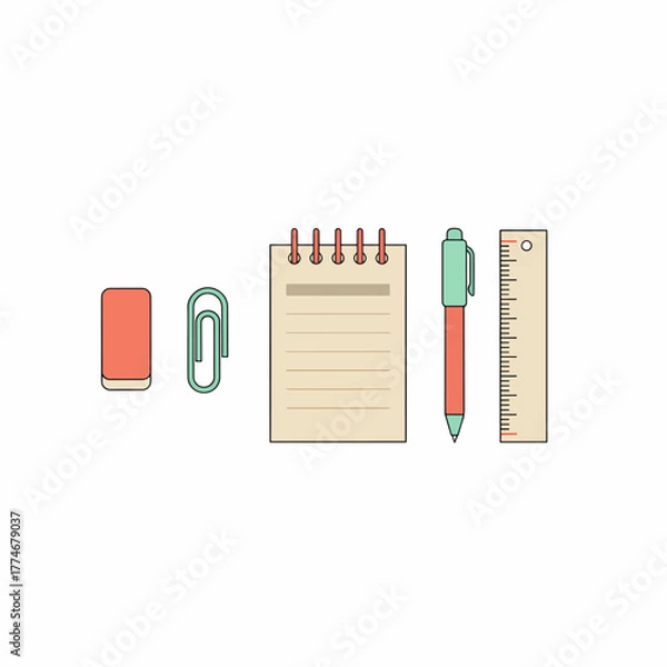 Fototapeta Essential stationery items for school and office tasks