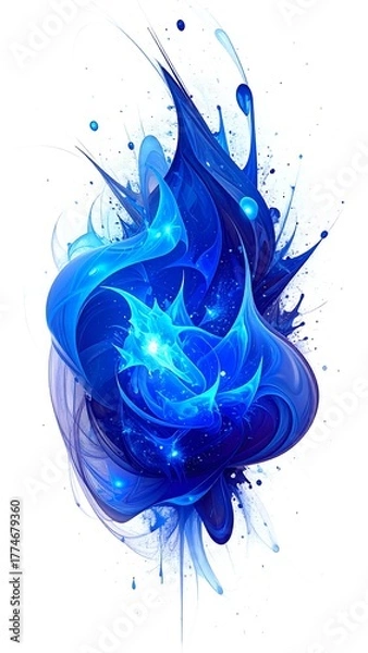 Fototapeta An abstract blue swirl of energy, like a flame, against a bright white background