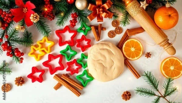 Obraz Baking vibrant Christmas cookies with fun star cutters