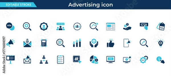 Fototapeta marketing and advertising icons, online campaign, analytics and seo optimization vector set