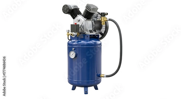 Fototapeta Industrial Air Compressor with Blue Tank and Black Motor for Workshop Use