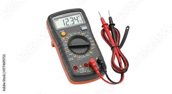 Fototapeta Digital Multimeter Showing Voltage Reading in Handheld Electronic Testing Device