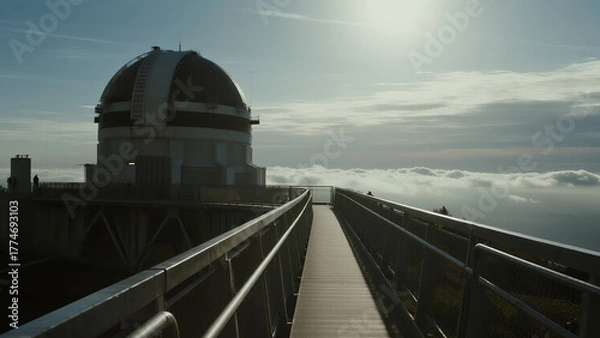 Obraz cinematic ultra-realistic image of a sky walkway extending toward an observatory