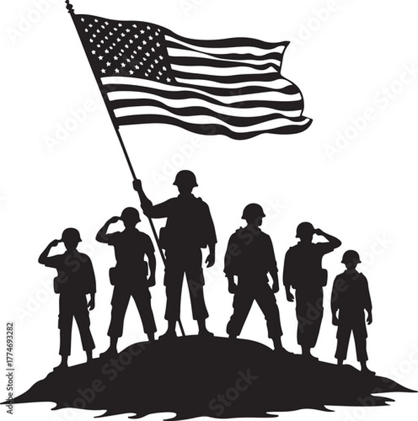 Fototapeta Honoring veterans with American flag silhouette
