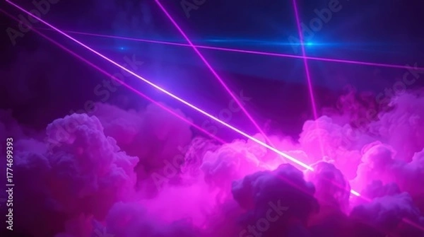 Fototapeta Neon Laser Beams Over Clouds