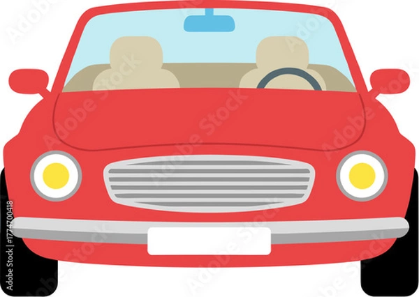 Obraz Simple Flat Front View Red Convertible Vehicle Transportation Illustration