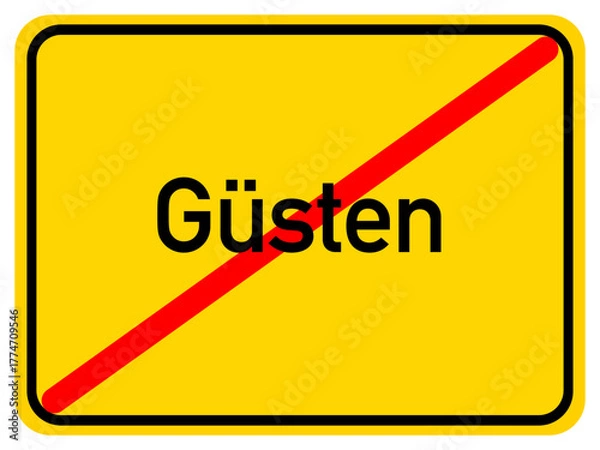 Fototapeta Illustration of a city exit sign for the city of Güsten