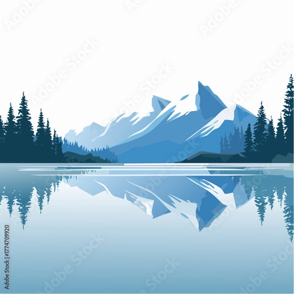 Obraz Scenic landscape with mountains reflected in tranquil water vector illustration
