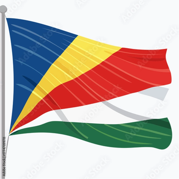Obraz Seychelles national flag waving on pole isolated on white background