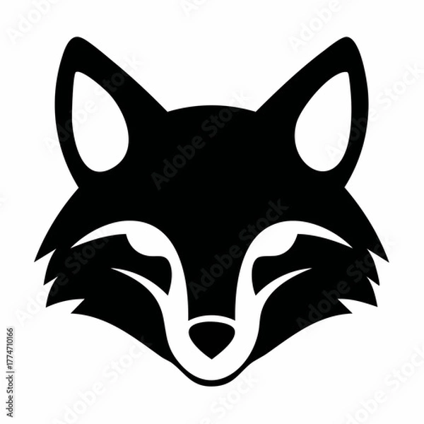 Obraz Sleek black fox head silhouette on white background design element