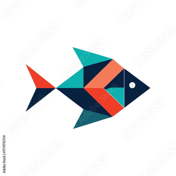 Obraz Geometric fish illustration with vibrant colors and sharp angular shapes